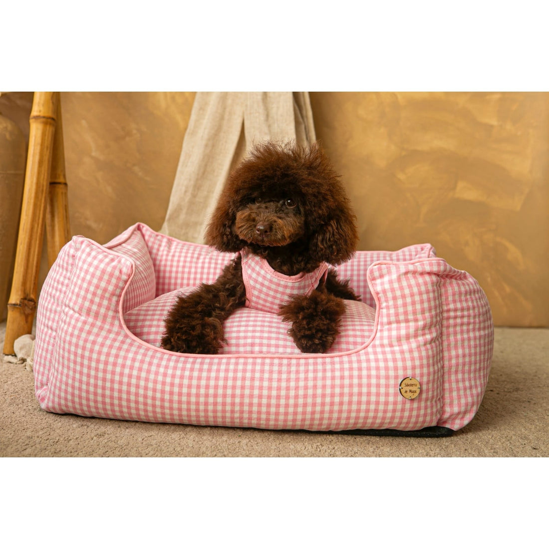 Pink Gingham Salvaterra Removable Cover Dog Bed