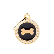 Chapa-para-personalizar-con-el-nombre-de-tu-perro-de-Salvaterra-de-Magos-Chapa-en-forma-de-circulo-de-color-negro-y-dorado-Salvaterra-de-Magos