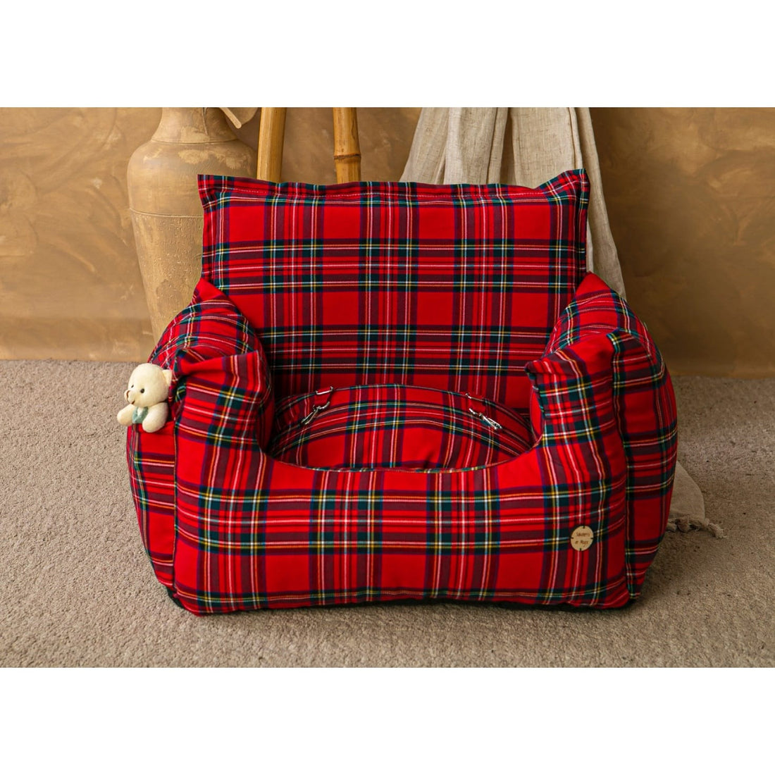 Asiento Perro Coche Salvaterra Escoces Rojo Homologado